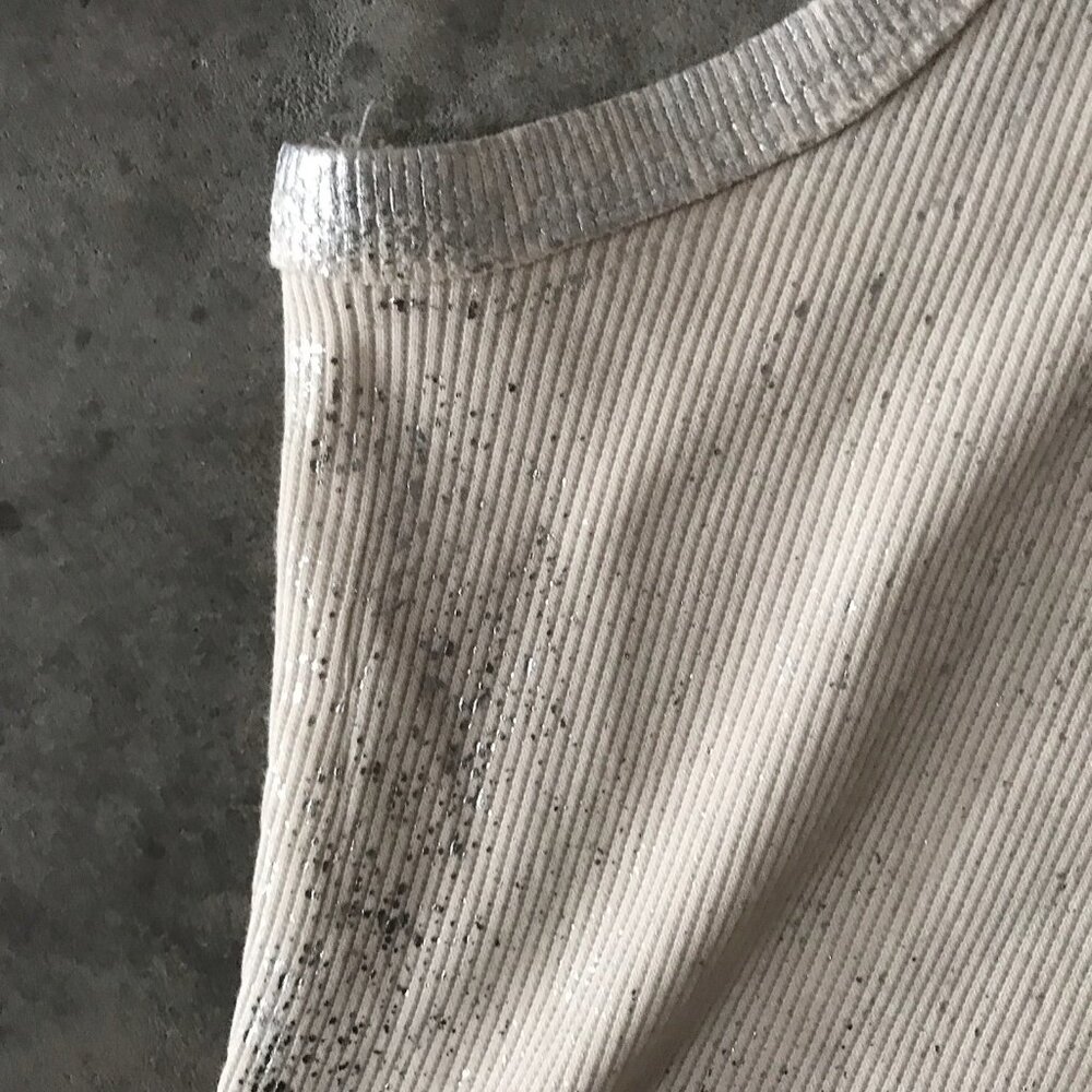 Y2K Almost Famous Top Large Cami Cream Metallic Silver Splatter Rave Going Out - Picture 5 of 14